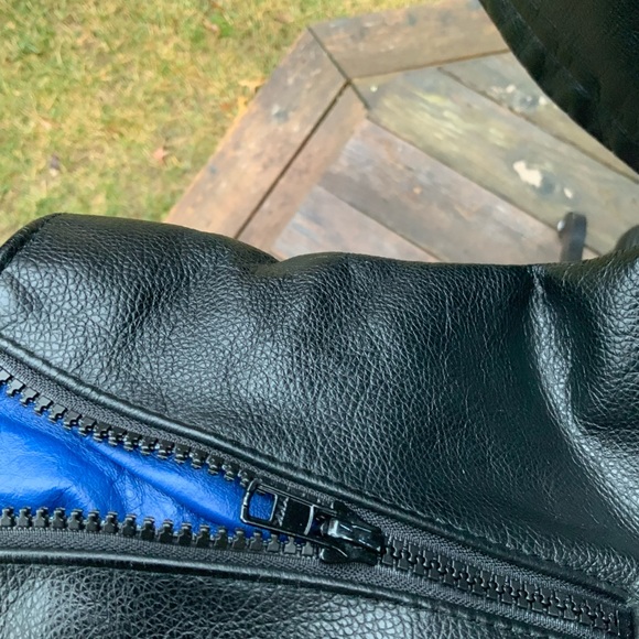 Vintage P LEATHER MONTREAL Moto MEN’S Leather Jacket Black & Blue Size Medium - Picture 12 of 16